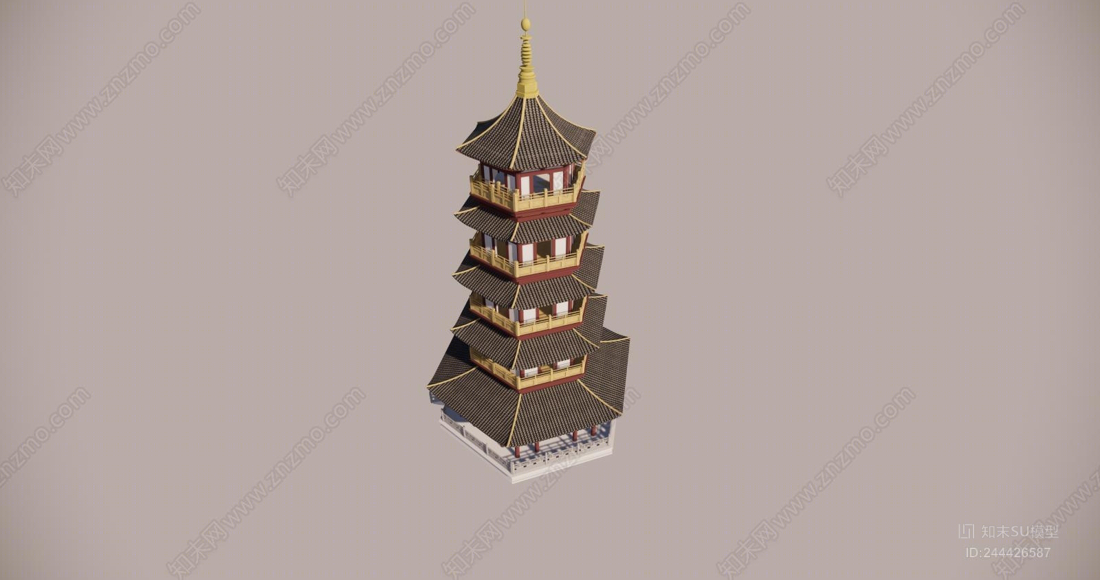 免费中式建筑 塔楼su模型下载【id:244426587】