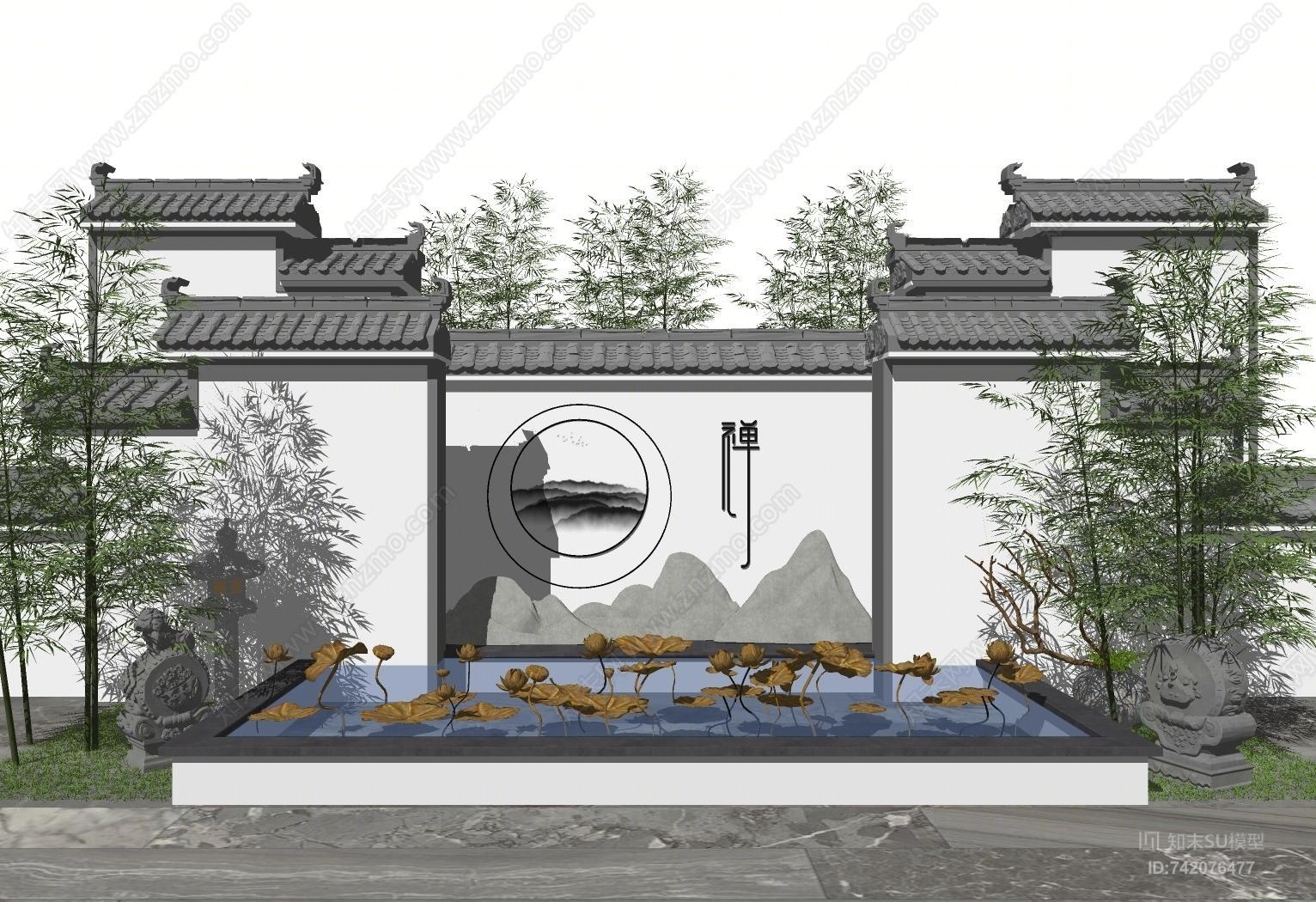 新中式马头墙su模型下载【id:742076477】