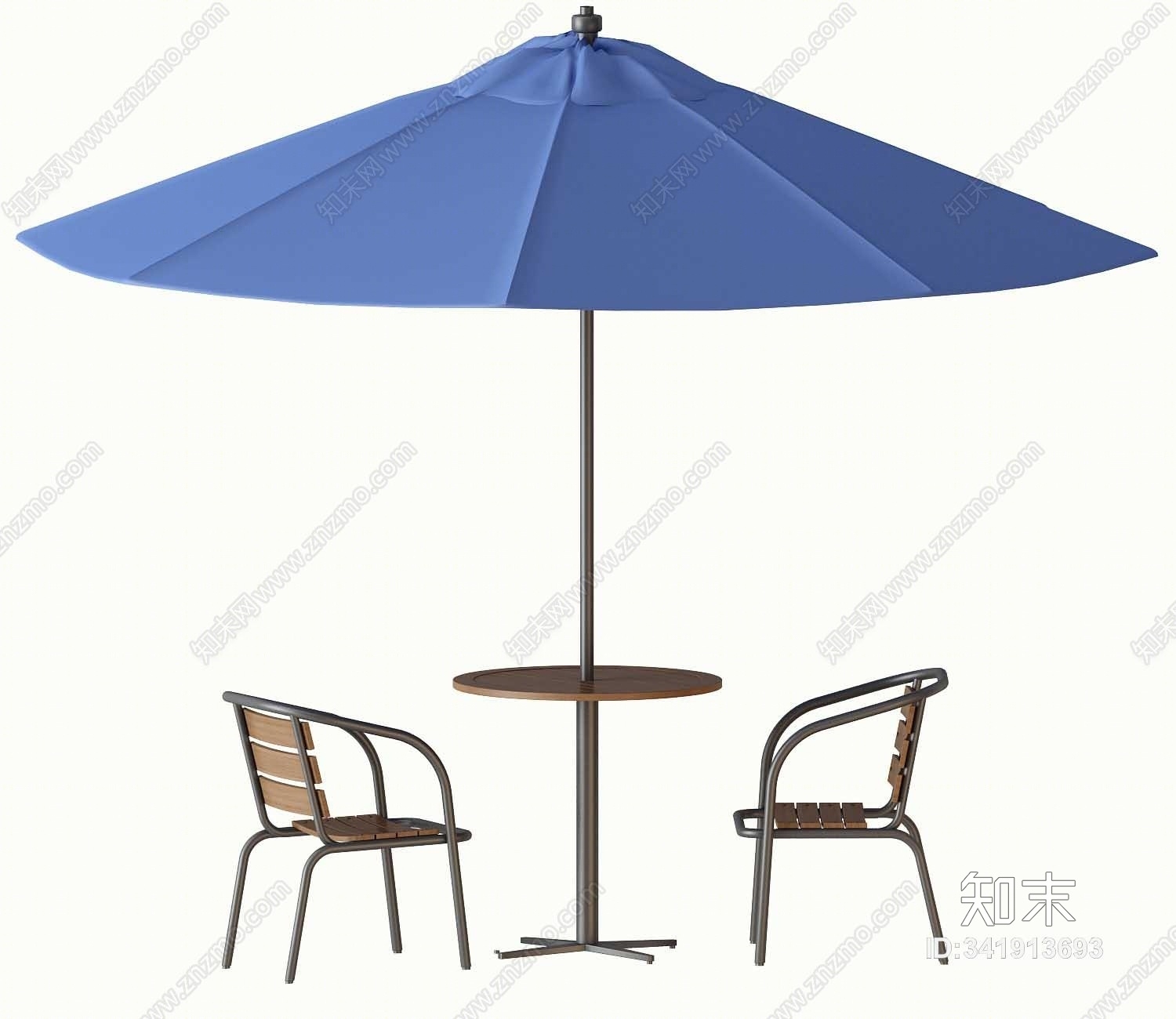 现代休闲桌椅太阳伞组合模型