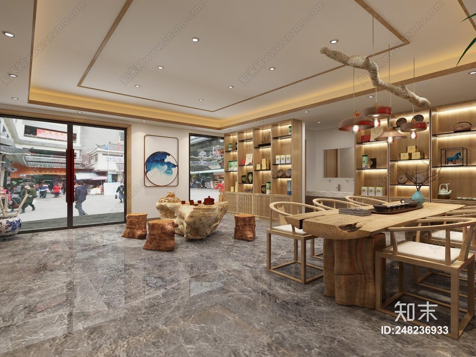 新中式茶叶店3d模型下载【id:248236933】