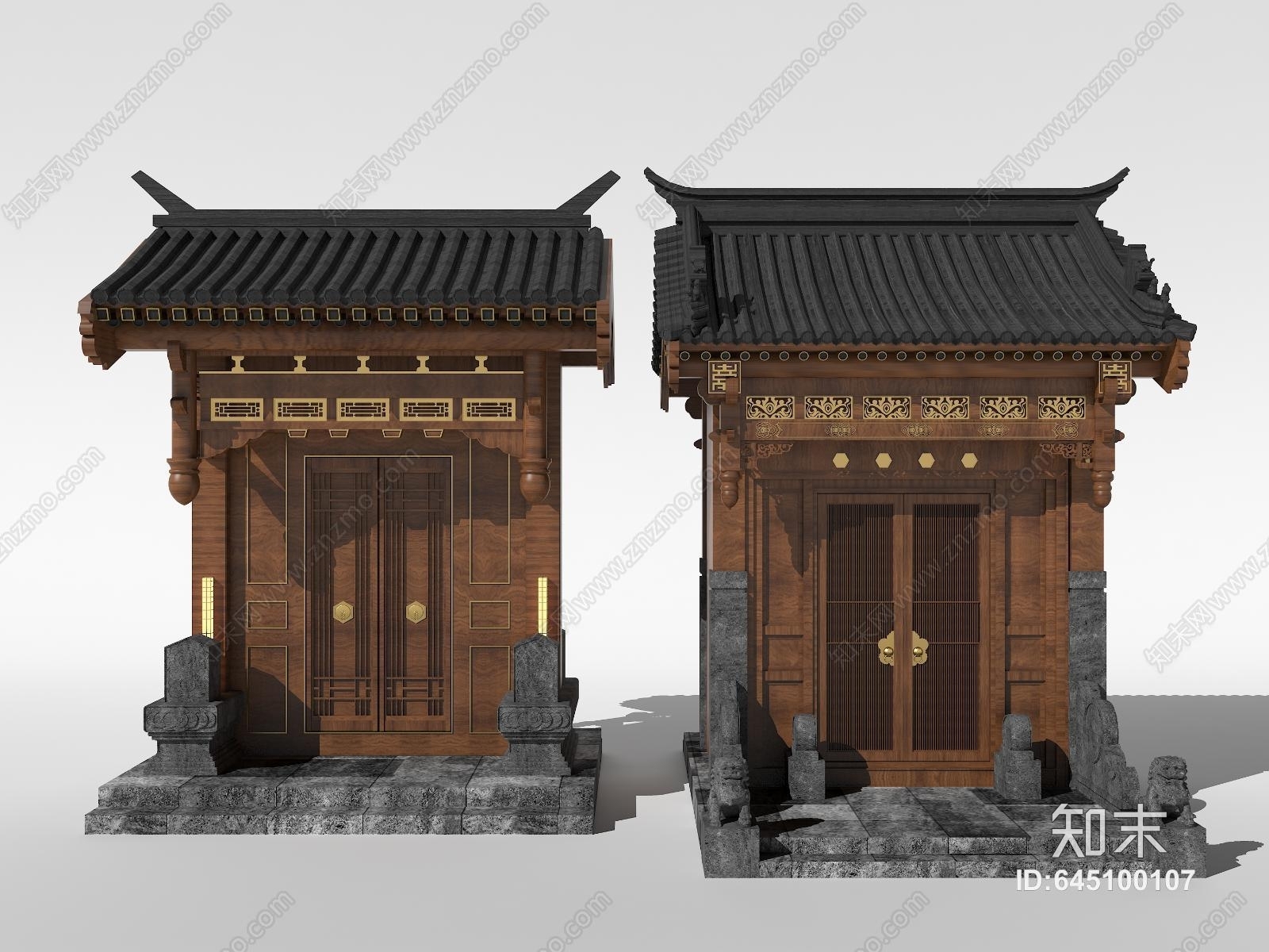 中式民居大门3d模型下载