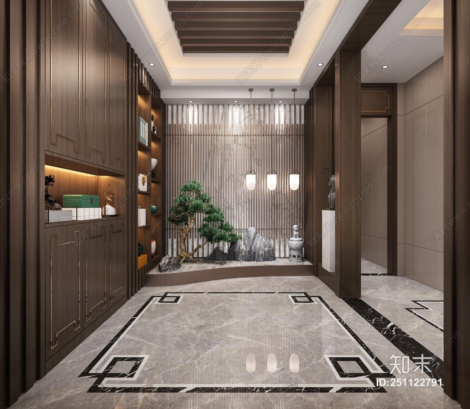 新中式门厅景观3d模型下载【id:251122791】