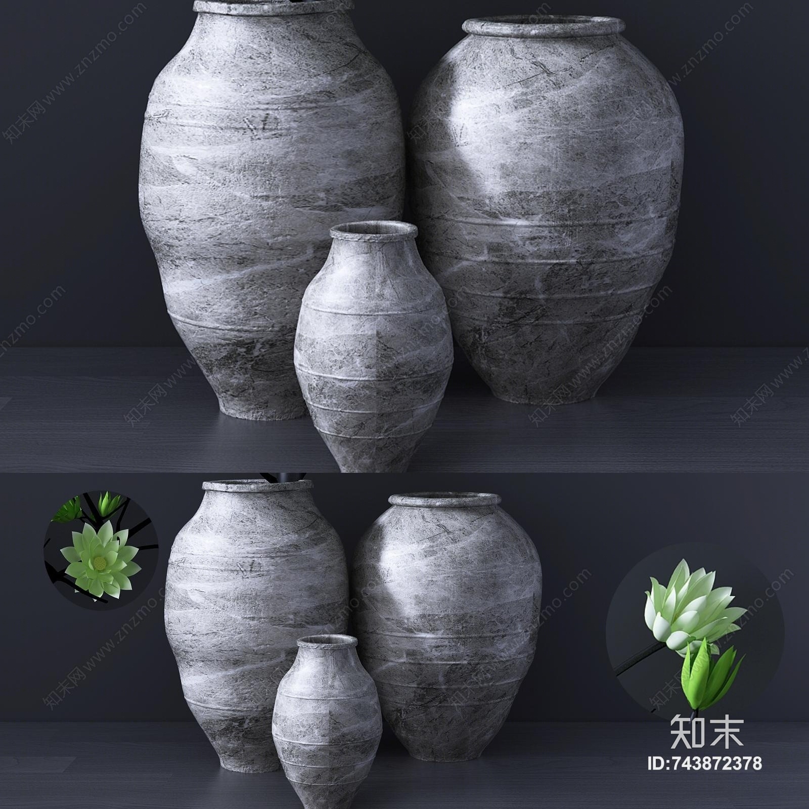 新中式陶瓷器皿3d模型下载【id:743872378】