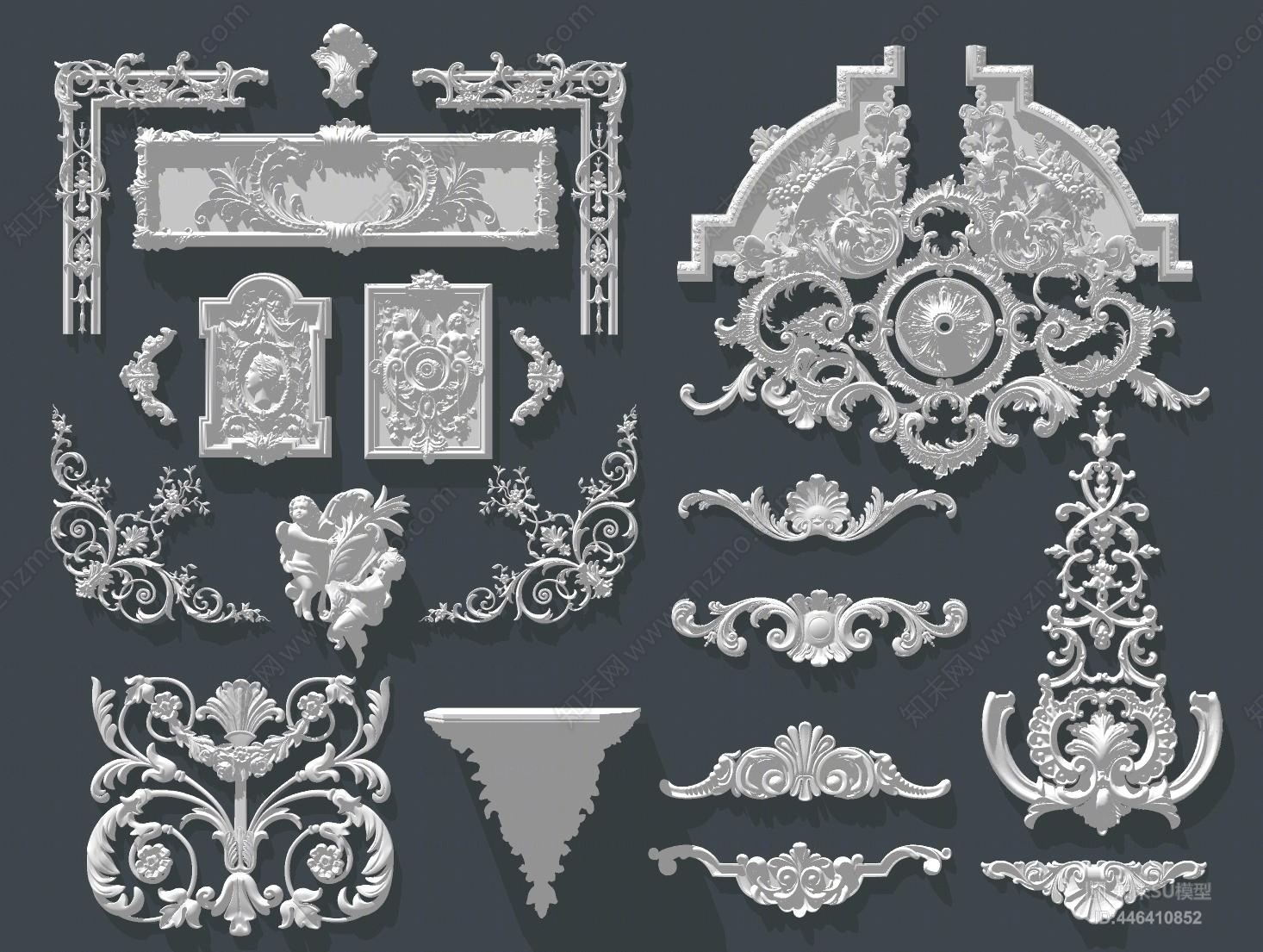 欧式石膏雕花构件su模型下载【id:446410852】