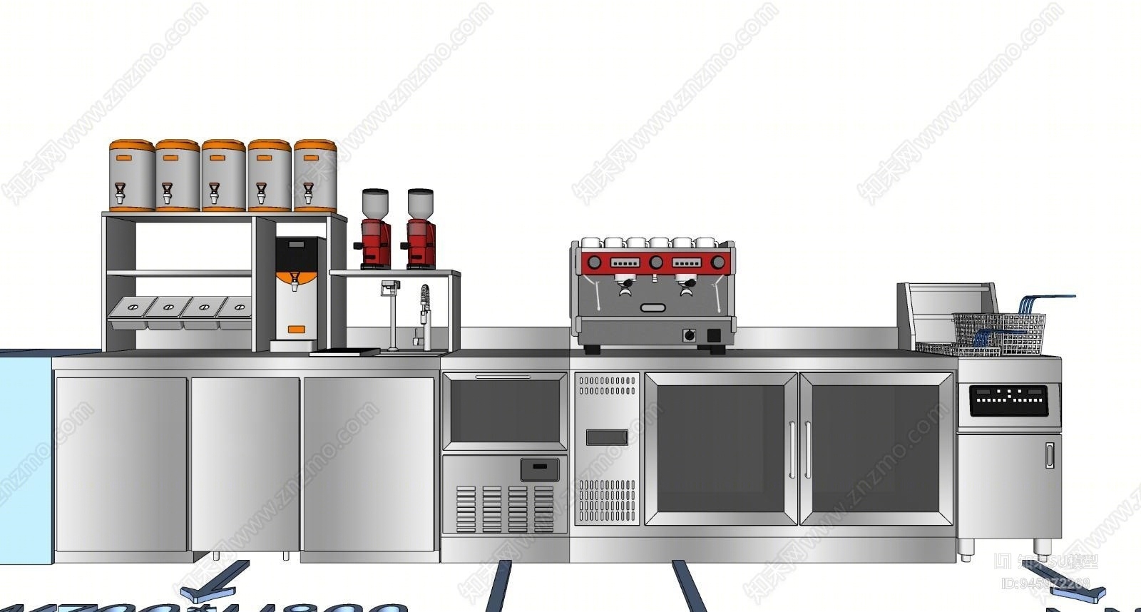 现代咖啡厅奶茶店操作台设备组合su模型下载【id:945972268】