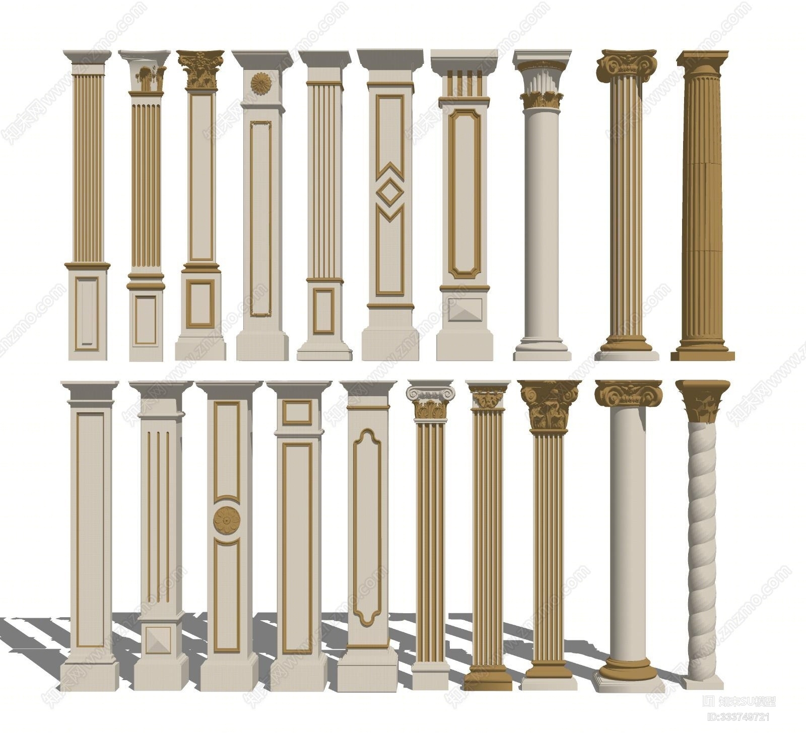 欧式金色罗马柱组合13d模型下载【id:333749721】