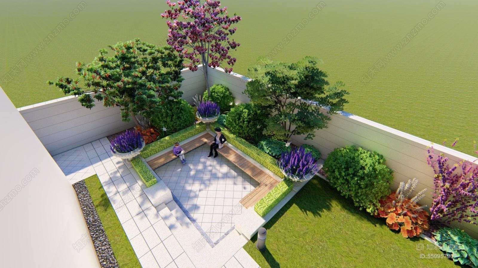 欧式风格别墅庭院园林景观设计 花园方案 平面布局 水景墙 建筑外观su