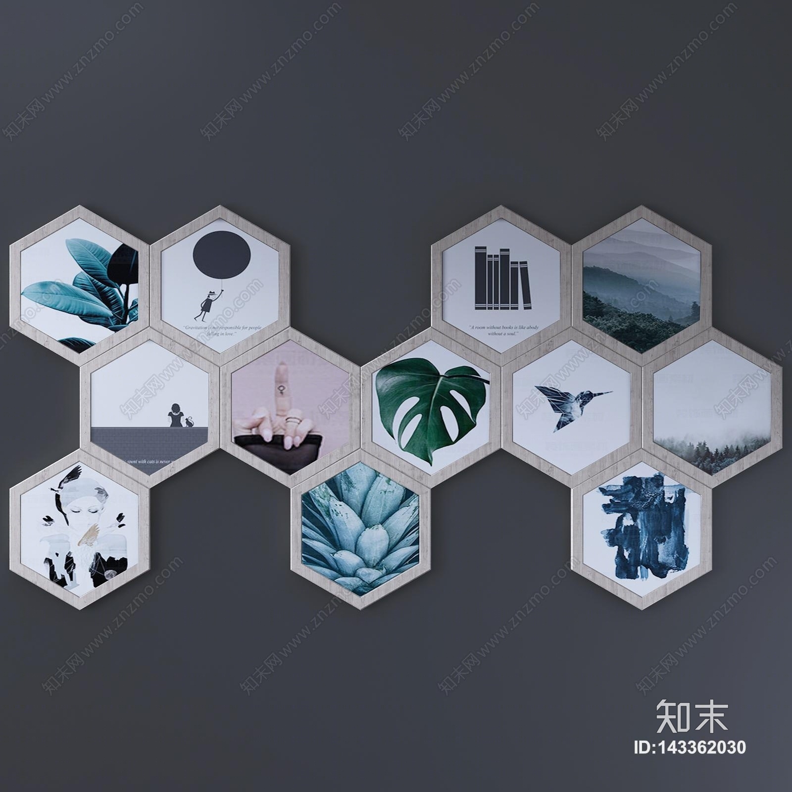 现代菱形装饰画组合3d模型下载
