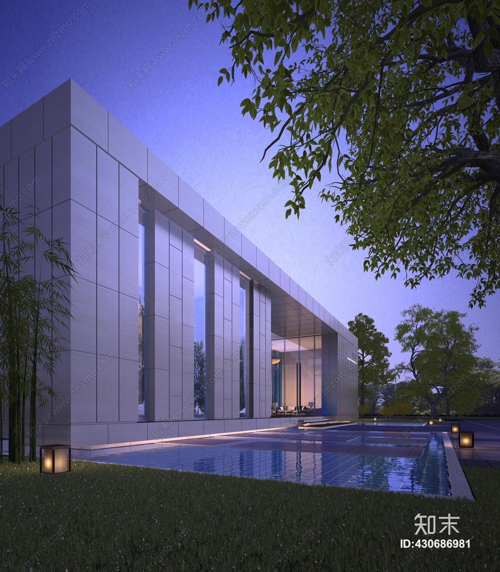 现代会所售楼处外观3d模型下载【id:430686981】