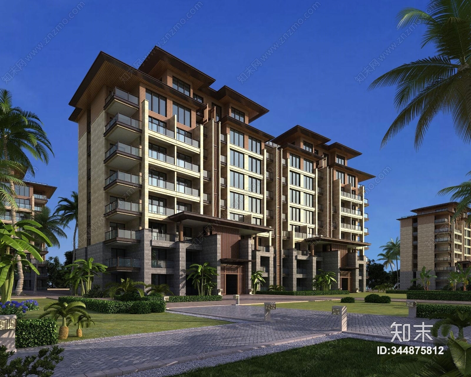 新中式现代新中式多层住宅3d模型下载