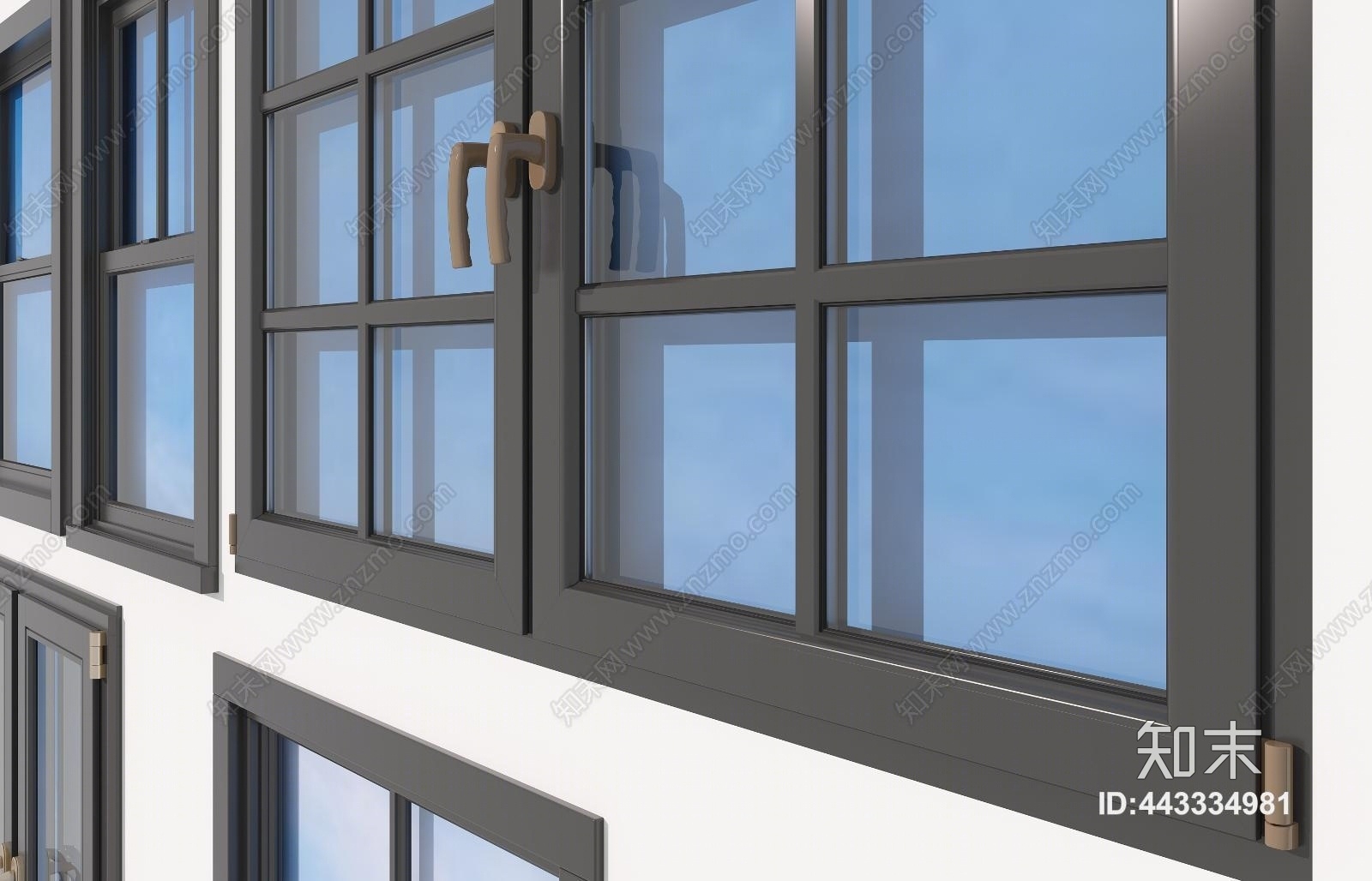 现代金属铝合金门窗3d模型下载【id:443334981】
