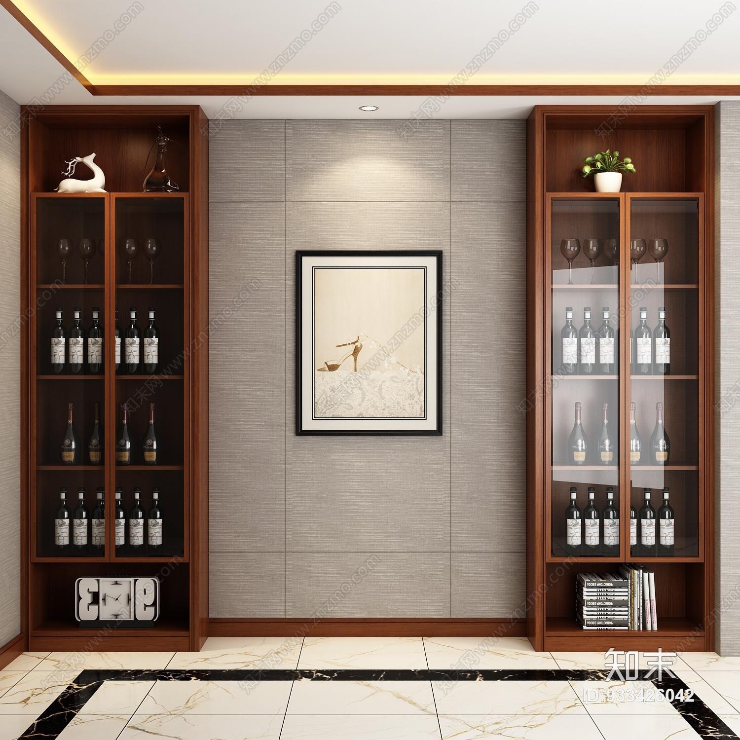 新中式酒柜3d模型下载【id:933426042】