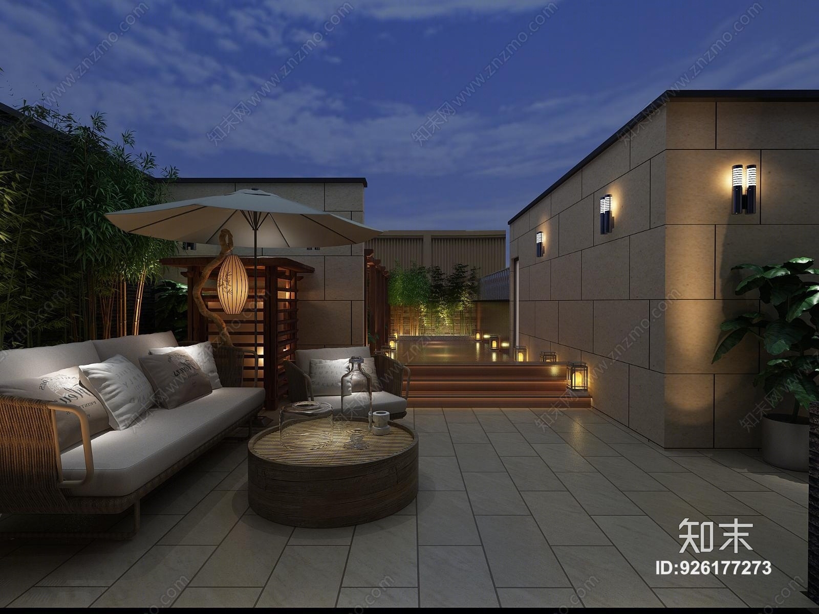 现代花园别墅露台3d模型下载【id:926177273】