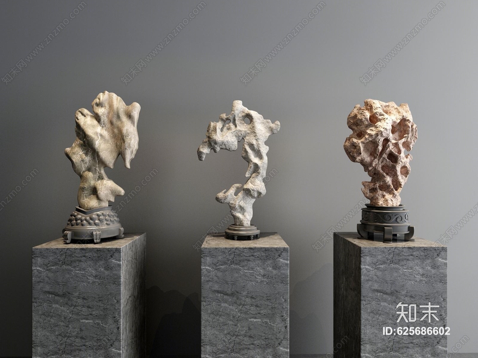 工业风石头雕塑工艺品摆件3d模型下载【id:625686602】