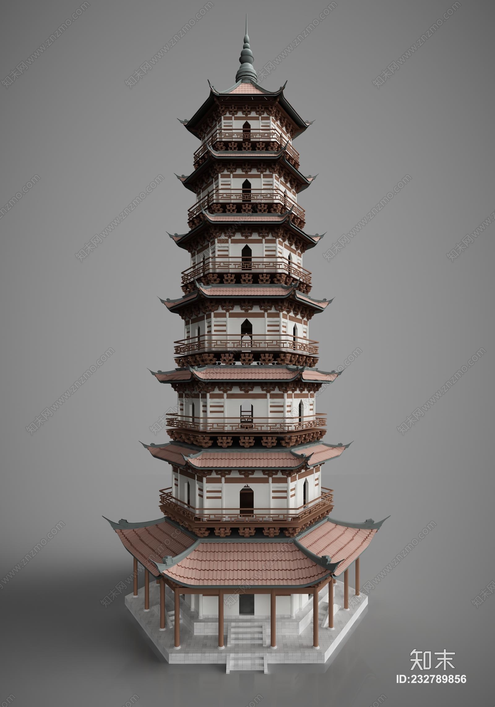 中式中国古建塔楼3d模型下载【id:232789856】