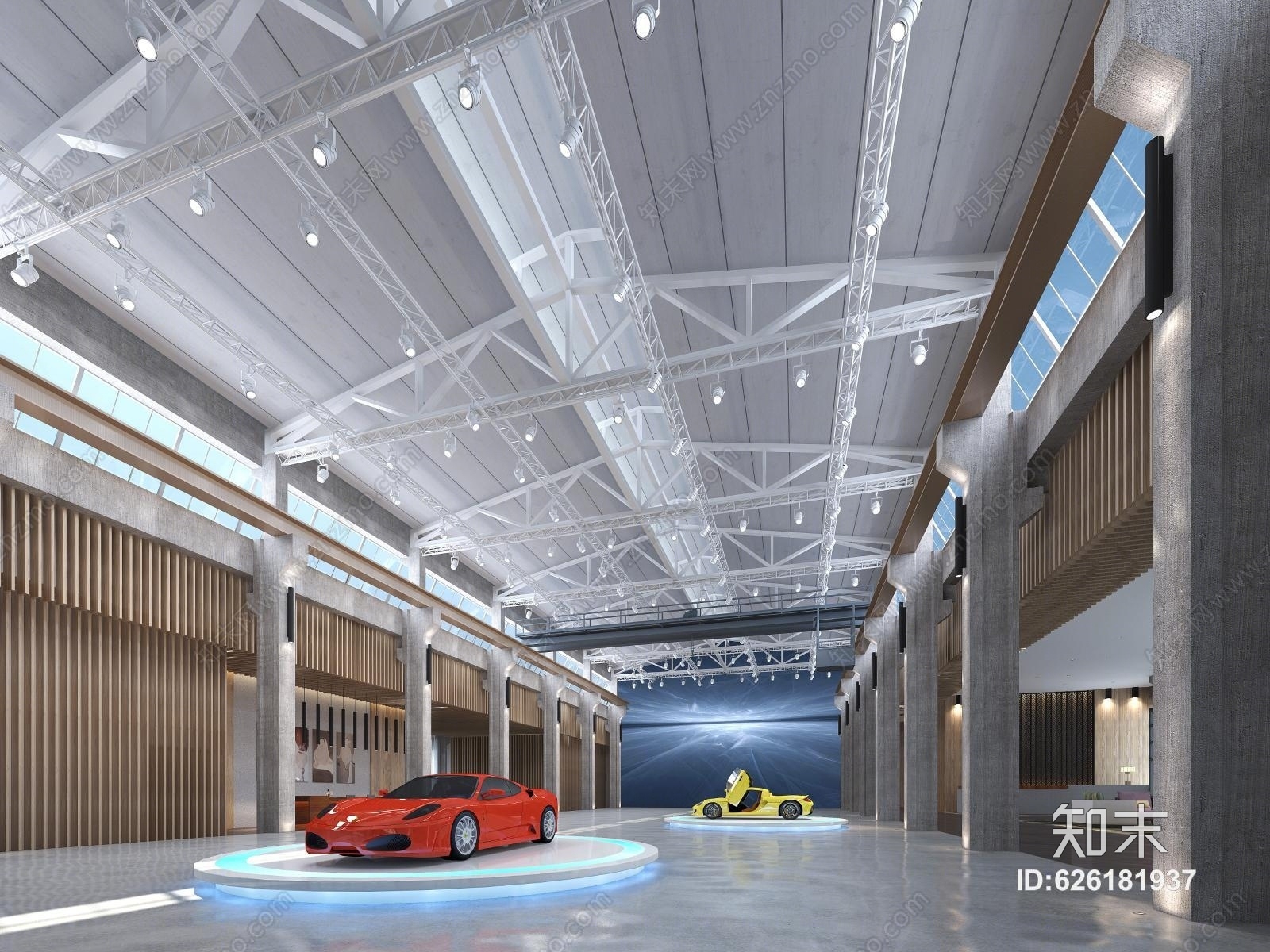 现代工业汽车展厅3d模型下载【id:626181937】