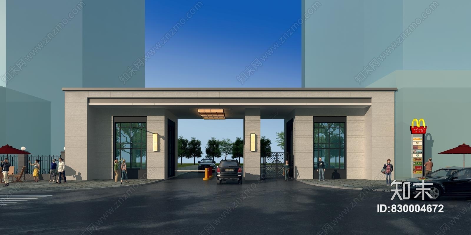室外建筑小区入口大门门卫房警卫室保安亭3d模型下载【id:830004672】