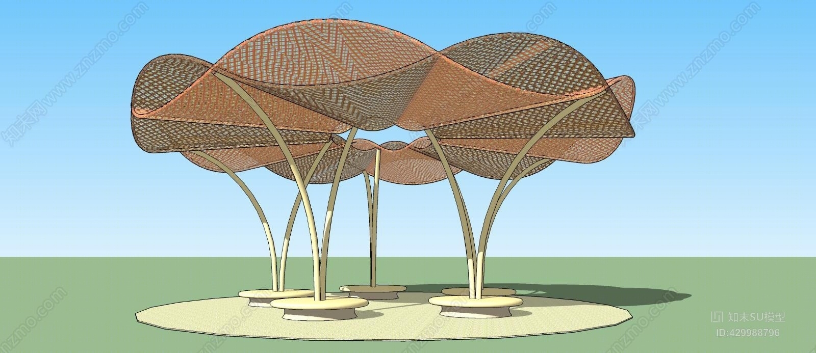 木质景观构筑物su模型下载【id:429988796】