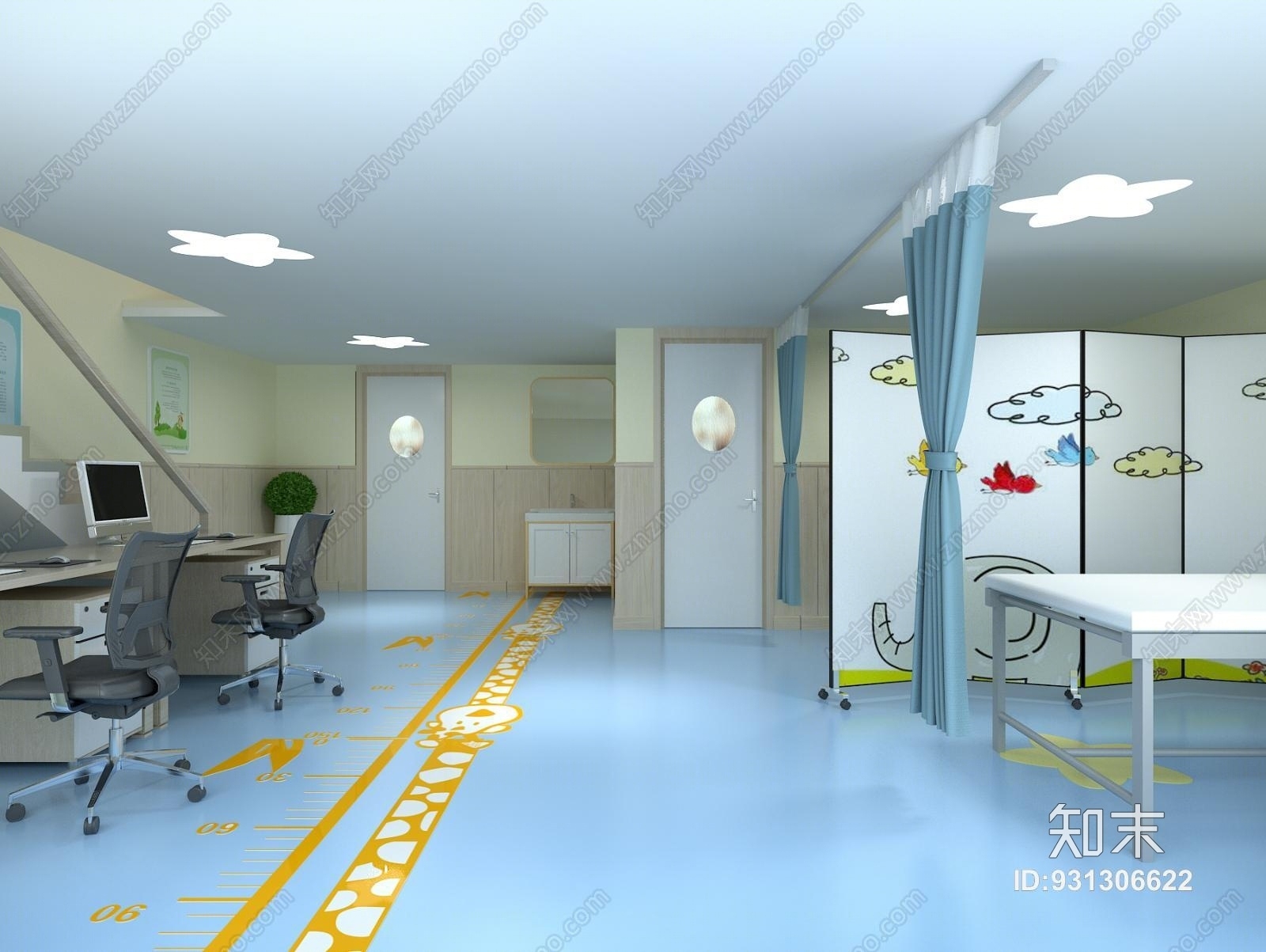 现代医院儿保科大厅3d模型下载【id:931306622】