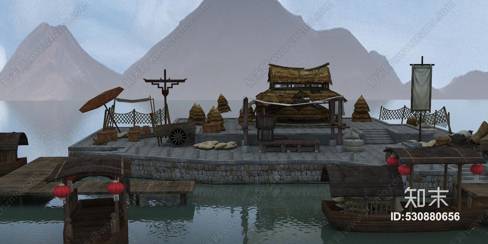 中式古代码头3d模型下载【id:530880656】