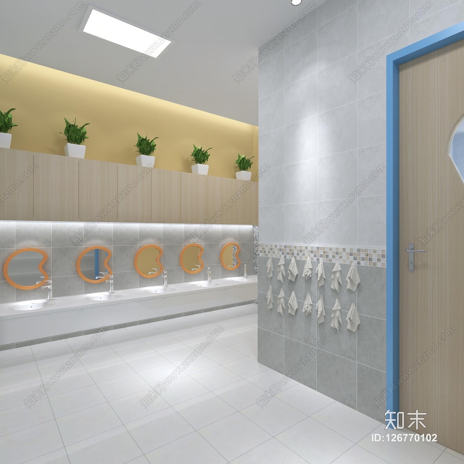 现代幼儿园卫生间盥洗室3d模型下载【id:126770102】