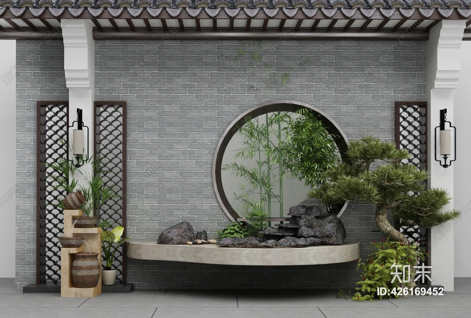 新古典新中式禅意庭院景观小品3d模型下载