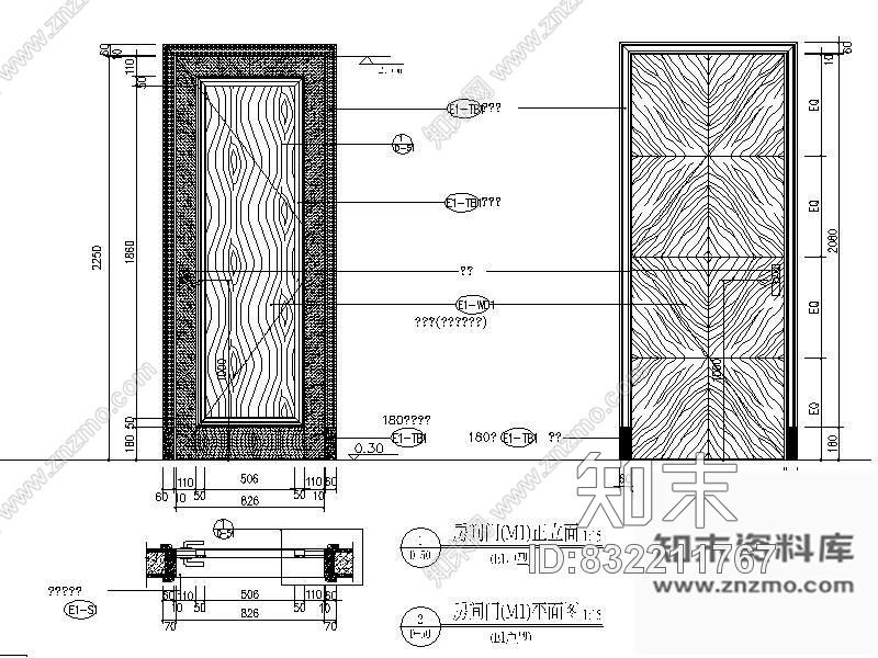 图块/节点四扇单扇门详图cad施工图下载【ID:832211767】