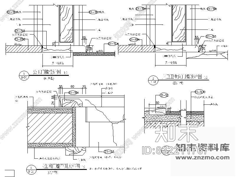 图块/节点四扇单扇门详图cad施工图下载【ID:832211767】