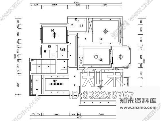 图块/节点三居室平面设计图cad施工图下载【ID:832259767】