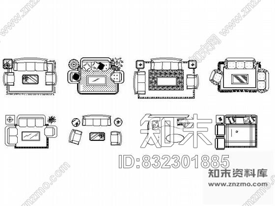 图块/节点时尚沙发CAD图块下载cad施工图下载【ID:832301885】