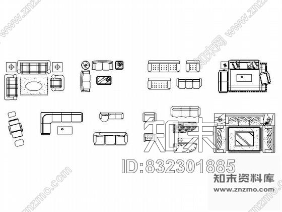 图块/节点时尚沙发CAD图块下载cad施工图下载【ID:832301885】