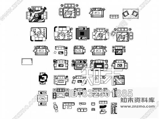 图块/节点时尚沙发CAD图块下载cad施工图下载【ID:832301885】