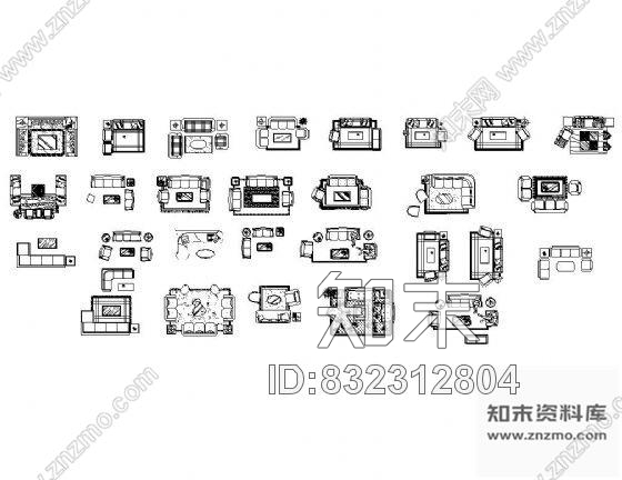 图块/节点组合沙发图块集cad施工图下载【ID:832312804】