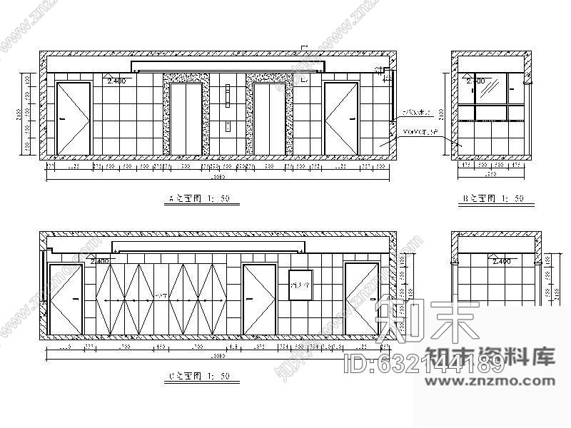 施工图电梯厅装修图cad施工图下载【ID:632144189】