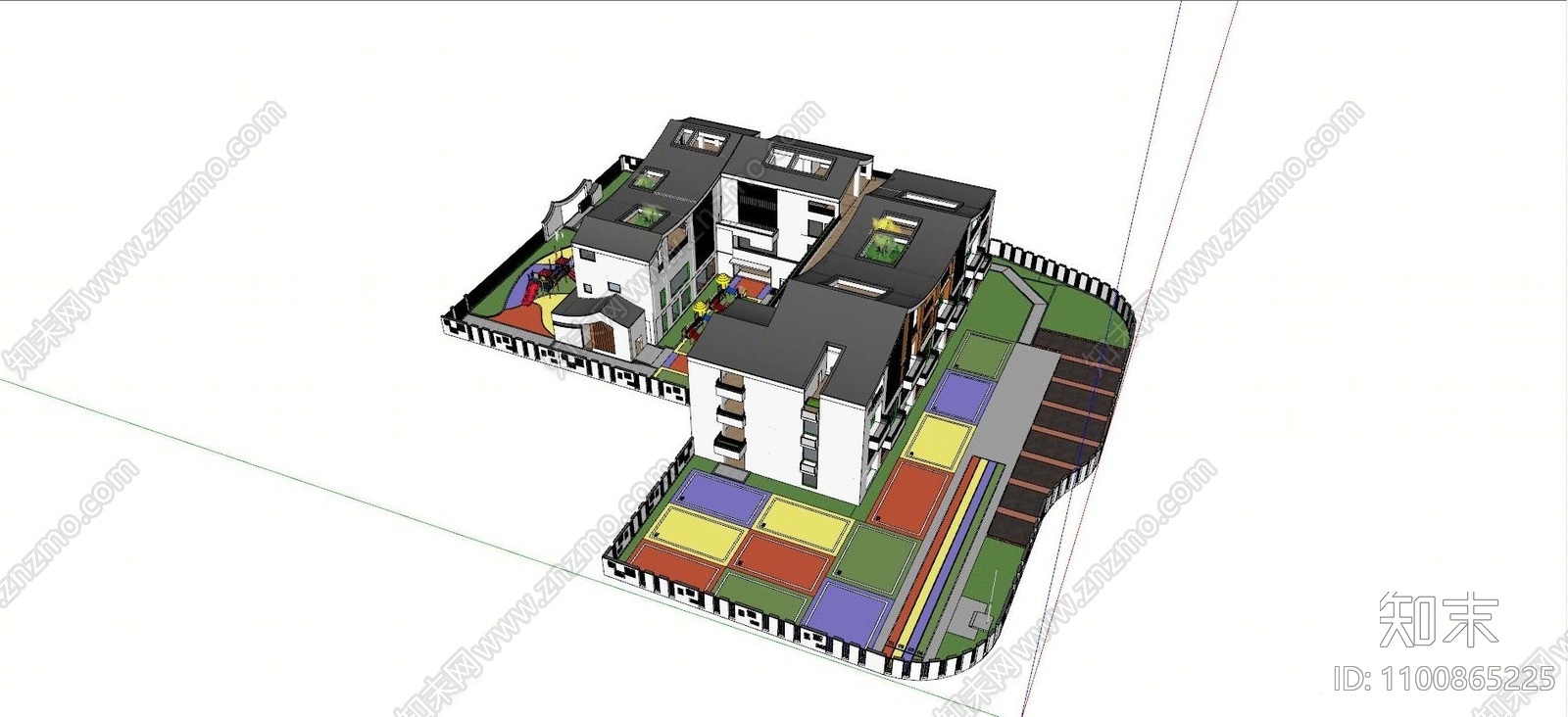 现代规划幼儿园建筑游乐场地模型su模型下载