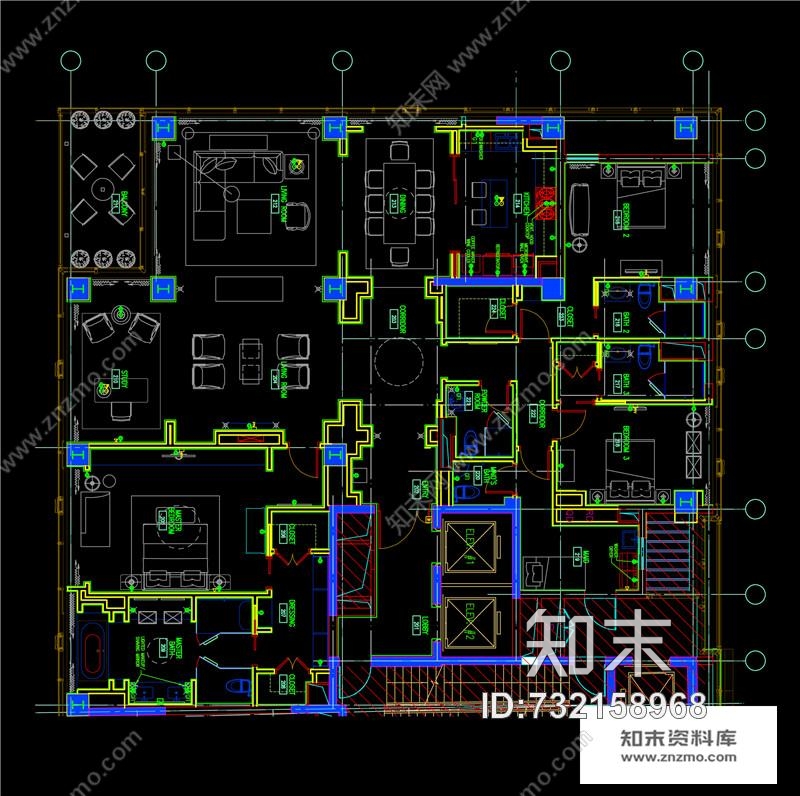 杭州绿城蓝色钱江豪华公寓2A大堂&amp;样板间cad施工图下载【ID:732158968】
