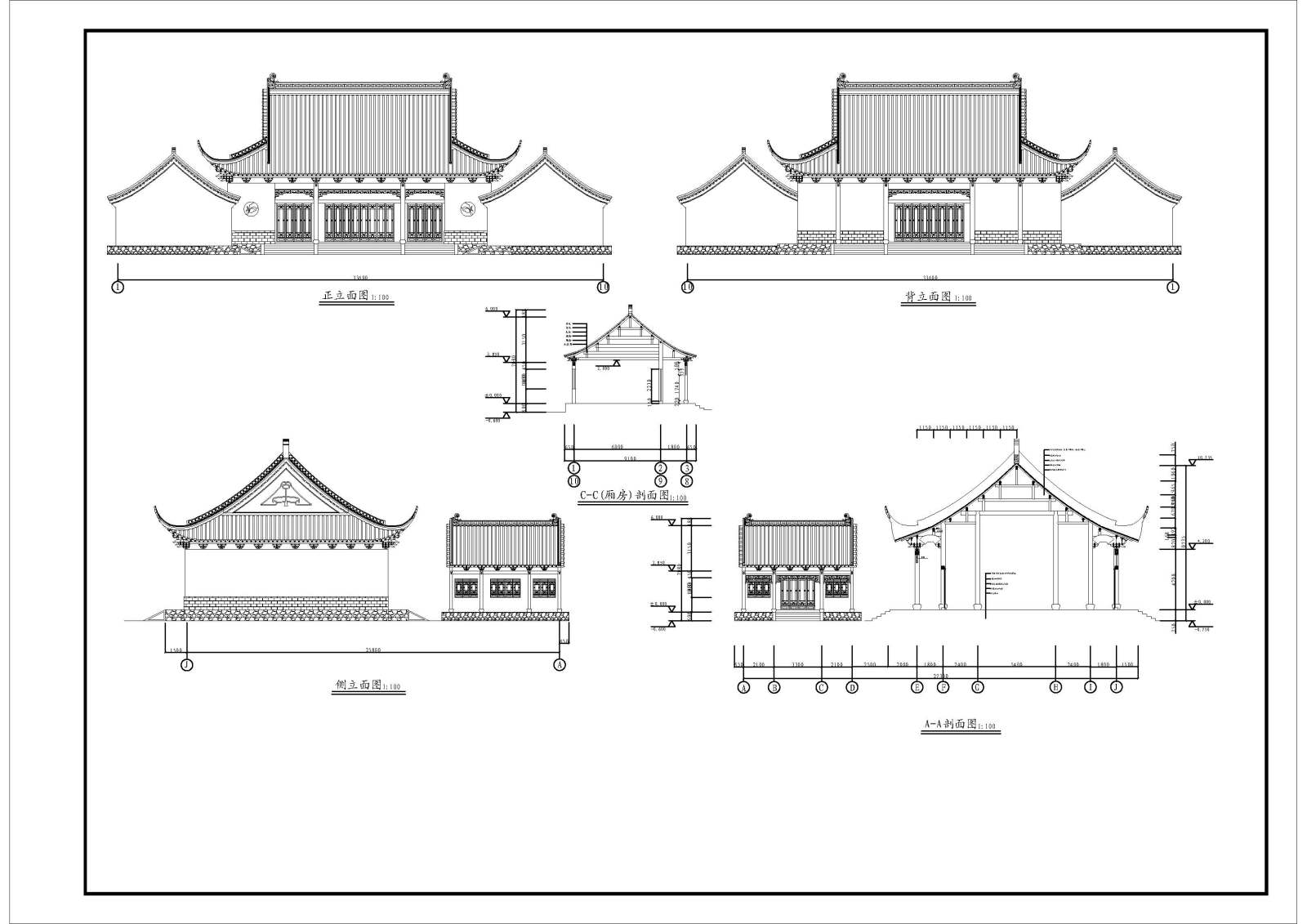 精选中式仿古建筑四合院民居住宅古建cad施工图施工