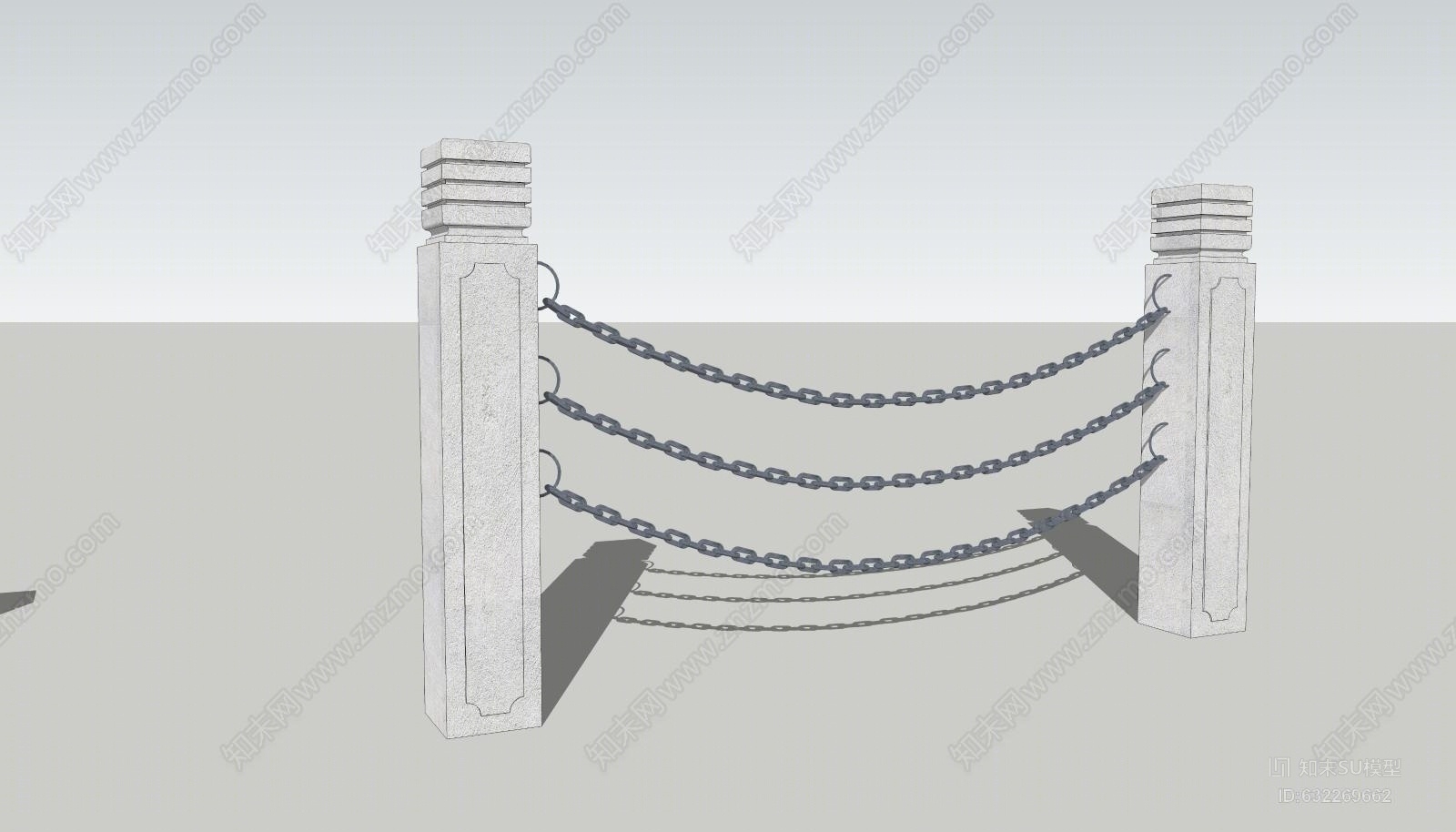 石材柱铁链围栏饰品su模型下载
