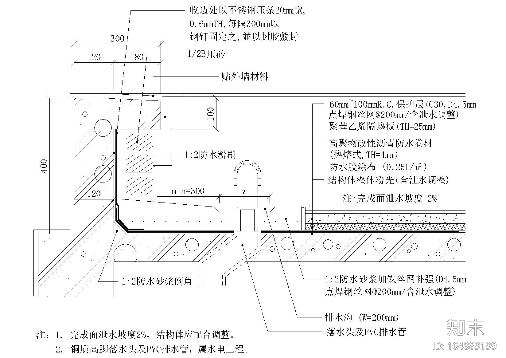 现浇屋面防水节点(屋面防水,女儿墙泛水)施工图下载【id:164889199】