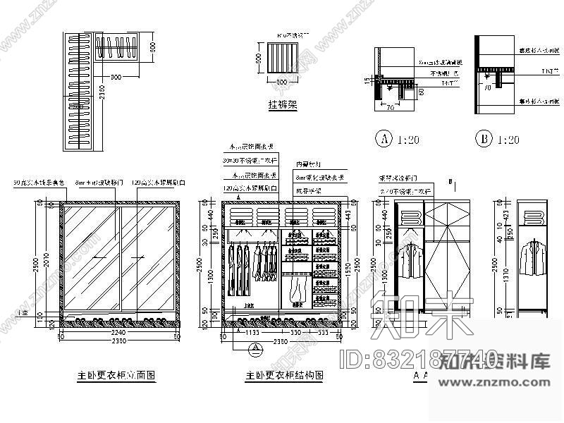 图块/节点三款卧室衣柜详图cad施工图下载【ID:832187740】