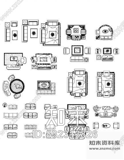 图块/节点常用沙发图块cad施工图下载【ID:832313826】