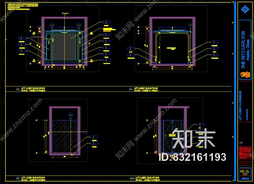 HBA哈尔滨富力丽思卡尔顿电梯厅&amp;样板房施工图(CAD+PDF)+效果图施工图下载【ID:832161193】