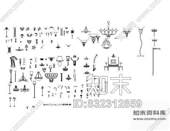 图块/节点室内灯具图块集cad施工图下载【ID:832312859】