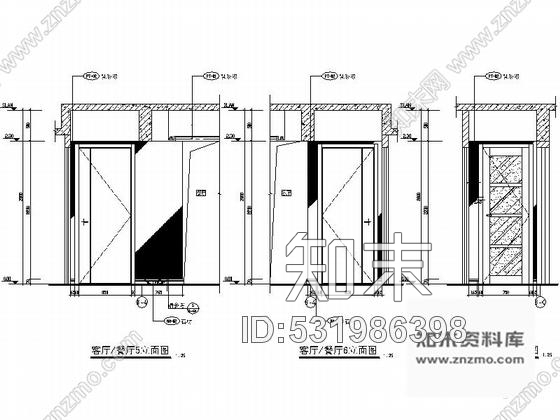 施工图佛山某豪宅小区三居室样板间室内装修图cad施工图下载【ID:531986398】