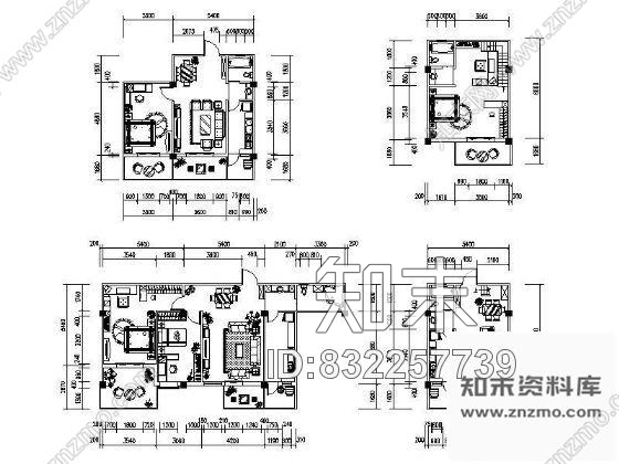 图块/节点四个家装户型平面图cad施工图下载【ID:832257739】