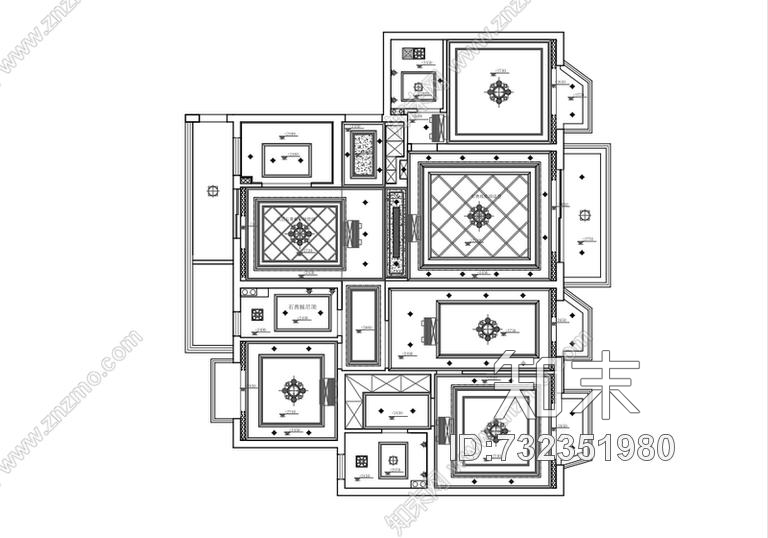 南京御江金城美式简约四居室cad施工图下载【ID:732351980】