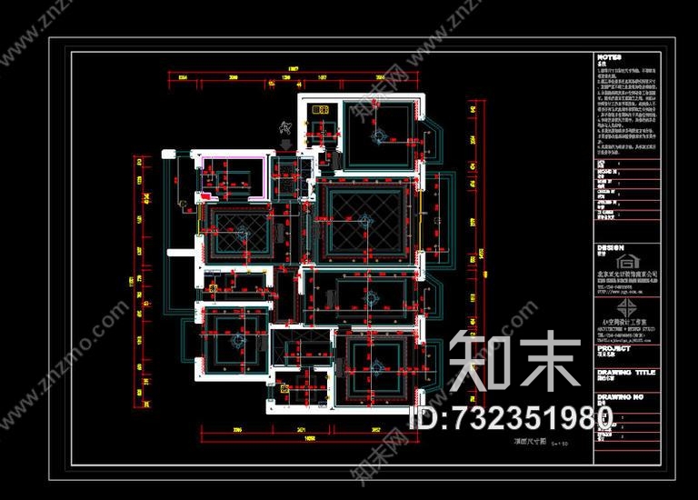 南京御江金城美式简约四居室cad施工图下载【ID:732351980】