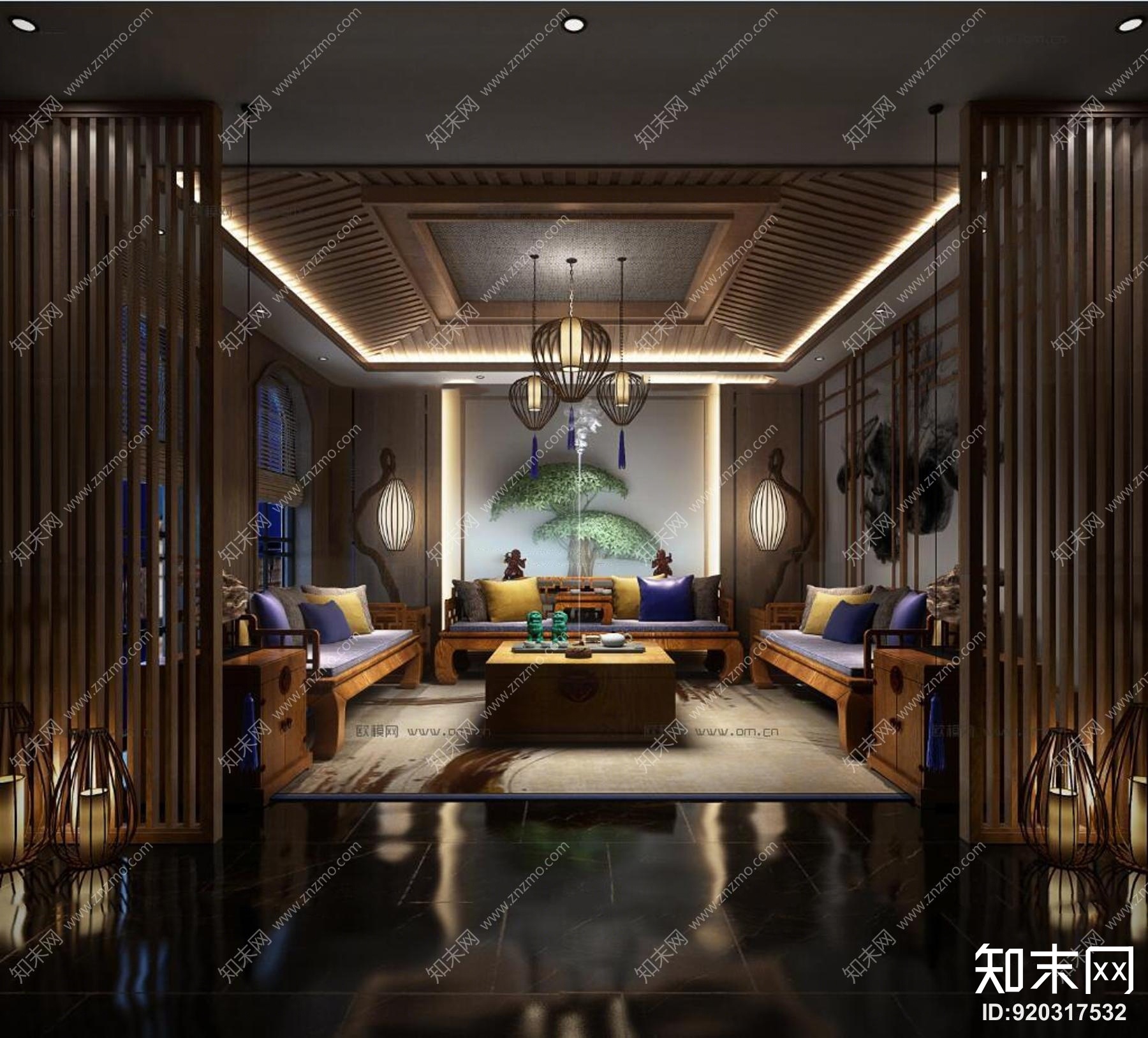 新中式奢华会客室3d模型3d模型下载【id:920317532】