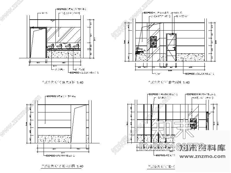 图块/节点酒店公共卫生间立面图cad施工图下载【ID:832168772】