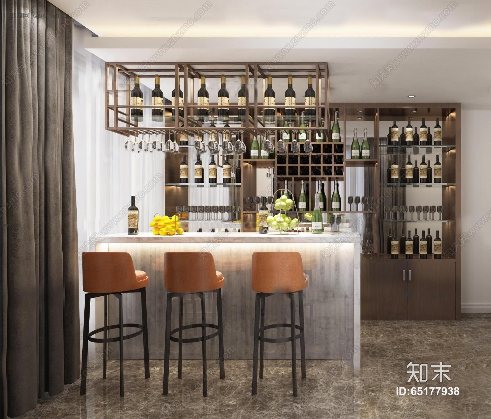 现代大理石吧台酒柜3d模型3d模型下载